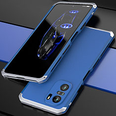 Handyhülle Hülle Luxus Aluminium Metall Tasche 360 Grad Ganzkörper P01 für Xiaomi Mi 11X Pro 5G Silber und Blau