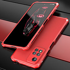 Handyhülle Hülle Luxus Aluminium Metall Tasche 360 Grad Ganzkörper P01 für Xiaomi Poco X4 NFC Rot