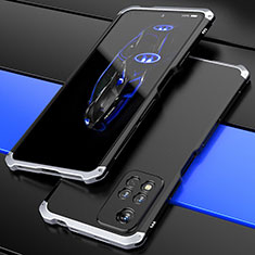 Handyhülle Hülle Luxus Aluminium Metall Tasche 360 Grad Ganzkörper P01 für Xiaomi Poco X4 NFC Silber und Schwarz