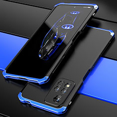 Handyhülle Hülle Luxus Aluminium Metall Tasche 360 Grad Ganzkörper P01 für Xiaomi Redmi Note 11 Pro+ Plus 5G Blau und Schwarz