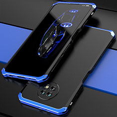 Handyhülle Hülle Luxus Aluminium Metall Tasche 360 Grad Ganzkörper P01 für Xiaomi Redmi Note 9T 5G Blau und Schwarz