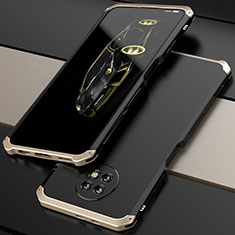 Handyhülle Hülle Luxus Aluminium Metall Tasche 360 Grad Ganzkörper P01 für Xiaomi Redmi Note 9T 5G Gold und Schwarz