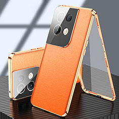 Handyhülle Hülle Luxus Aluminium Metall Tasche 360 Grad Ganzkörper P02 für Oppo Reno8 Pro 5G Orange