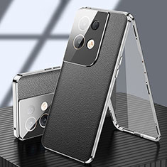 Handyhülle Hülle Luxus Aluminium Metall Tasche 360 Grad Ganzkörper P02 für Oppo Reno9 Pro+ Plus 5G Schwarz