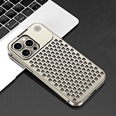 Handyhülle Hülle Luxus Aluminium Metall Tasche 360 Grad Ganzkörper QC3 für Apple iPhone 15 Pro Gold