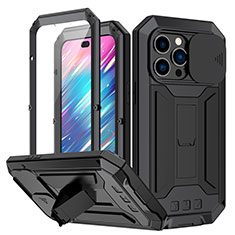 Handyhülle Hülle Luxus Aluminium Metall Tasche 360 Grad Ganzkörper RJ1 für Apple iPhone 15 Pro Schwarz