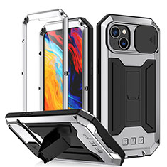 Handyhülle Hülle Luxus Aluminium Metall Tasche 360 Grad Ganzkörper RJ2 für Apple iPhone 14 Plus Silber