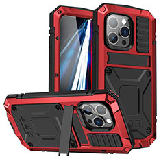Handyhülle Hülle Luxus Aluminium Metall Tasche 360 Grad Ganzkörper RJ2 für Apple iPhone 15 Pro Rot