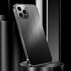 Handyhülle Hülle Luxus Aluminium Metall Tasche für Apple iPhone 15 Pro Schwarz