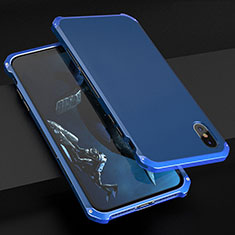 Handyhülle Hülle Luxus Aluminium Metall Tasche für Apple iPhone Xs Blau