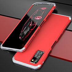 Handyhülle Hülle Luxus Aluminium Metall Tasche für Huawei Honor V30 5G Silber und Rot