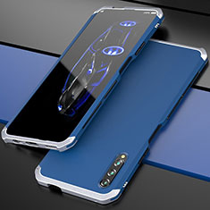 Handyhülle Hülle Luxus Aluminium Metall Tasche für Huawei P Smart Pro (2019) Silber und Blau