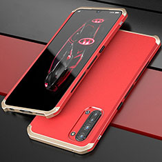 Handyhülle Hülle Luxus Aluminium Metall Tasche für Oppo F15 Gold und Rot