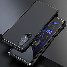 Handyhülle Hülle Luxus Aluminium Metall Tasche für Oppo Reno3 Pro Schwarz