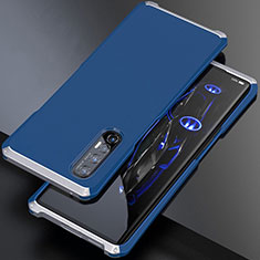 Handyhülle Hülle Luxus Aluminium Metall Tasche für Oppo Reno3 Pro Silber und Blau