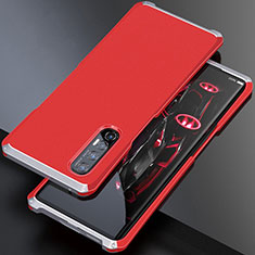 Handyhülle Hülle Luxus Aluminium Metall Tasche für Oppo Reno3 Pro Silber und Rot