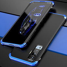 Handyhülle Hülle Luxus Aluminium Metall Tasche für Vivo X50 5G Blau und Schwarz