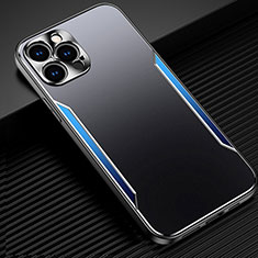 Handyhülle Hülle Luxus Aluminium Metall Tasche M05 für Apple iPhone 13 Pro Blau