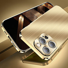 Handyhülle Hülle Luxus Aluminium Metall Tasche M06 für Apple iPhone 15 Pro Gold