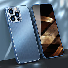 Handyhülle Hülle Luxus Aluminium Metall Tasche M09 für Apple iPhone 15 Pro Blau