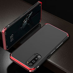 Handyhülle Hülle Luxus Aluminium Metall Tasche T01 für Oppo F15 Rot und Schwarz