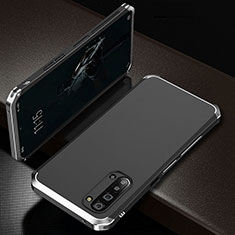 Handyhülle Hülle Luxus Aluminium Metall Tasche T01 für Oppo F15 Silber