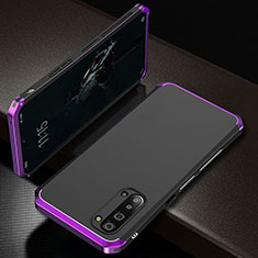 Handyhülle Hülle Luxus Aluminium Metall Tasche T01 für Oppo F15 Violett