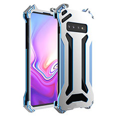 Handyhülle Hülle Luxus Aluminium Metall Tasche T01 für Samsung Galaxy S10 Silber