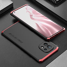 Handyhülle Hülle Luxus Aluminium Metall Tasche T01 für Xiaomi Mi 11 Lite 4G Rot und Schwarz