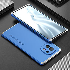 Handyhülle Hülle Luxus Aluminium Metall Tasche T01 für Xiaomi Mi 11 Lite 5G NE Silber und Blau