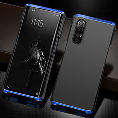 Handyhülle Hülle Luxus Aluminium Metall Tasche T02 für Oppo Reno3 Pro Blau und Schwarz