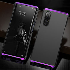 Handyhülle Hülle Luxus Aluminium Metall Tasche T02 für Oppo Reno3 Pro Violett