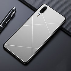 Handyhülle Hülle Luxus Aluminium Metall Tasche T04 für Huawei P20 Silber