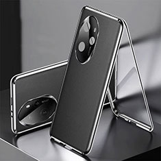 Handyhülle Hülle Luxus Aluminium Metall und Leder Tasche 360 Grad Ganzkörper P01 für Huawei Honor 100 Pro 5G Schwarz