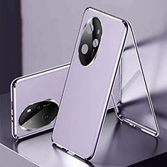 Handyhülle Hülle Luxus Aluminium Metall und Leder Tasche 360 Grad Ganzkörper P01 für Huawei Honor 100 Pro 5G Violett