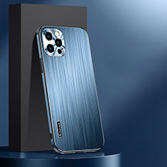 Handyhülle Hülle Luxus Aluminium Metall und Silikon Rahmen Tasche AT1 für Apple iPhone 13 Pro Blau