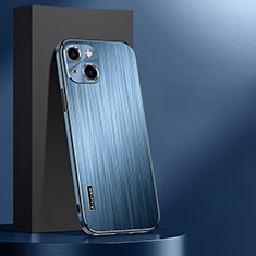 Handyhülle Hülle Luxus Aluminium Metall und Silikon Rahmen Tasche AT1 für Apple iPhone 14 Plus Blau