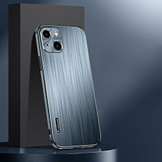 Handyhülle Hülle Luxus Aluminium Metall und Silikon Rahmen Tasche AT1 für Apple iPhone 14 Plus Hellblau