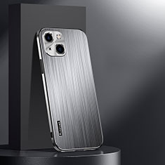 Handyhülle Hülle Luxus Aluminium Metall und Silikon Rahmen Tasche AT1 für Apple iPhone 14 Plus Silber