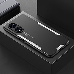 Handyhülle Hülle Luxus Aluminium Metall und Silikon Rahmen Tasche für Oppo A1 Pro 5G Silber