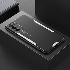 Handyhülle Hülle Luxus Aluminium Metall und Silikon Rahmen Tasche für Oppo A56 5G Silber