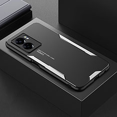 Handyhülle Hülle Luxus Aluminium Metall und Silikon Rahmen Tasche für Oppo A57 4G Silber