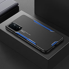 Handyhülle Hülle Luxus Aluminium Metall und Silikon Rahmen Tasche für Oppo A74 5G Blau