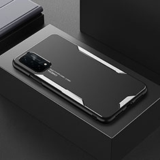 Handyhülle Hülle Luxus Aluminium Metall und Silikon Rahmen Tasche für Oppo A74 5G Silber