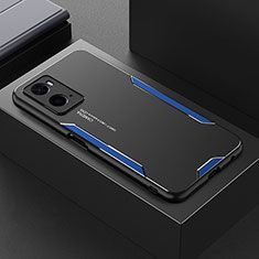 Handyhülle Hülle Luxus Aluminium Metall und Silikon Rahmen Tasche für Oppo A76 Blau