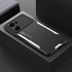 Handyhülle Hülle Luxus Aluminium Metall und Silikon Rahmen Tasche für Oppo K10 5G Silber