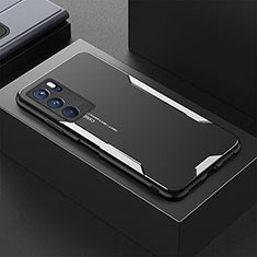 Handyhülle Hülle Luxus Aluminium Metall und Silikon Rahmen Tasche für Oppo Reno6 Pro 5G India Silber