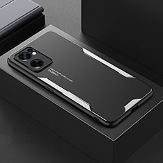 Handyhülle Hülle Luxus Aluminium Metall und Silikon Rahmen Tasche für Oppo Reno7 SE 5G Silber