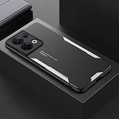 Handyhülle Hülle Luxus Aluminium Metall und Silikon Rahmen Tasche für Oppo Reno9 Pro 5G Silber