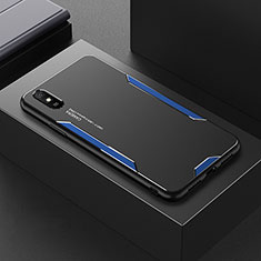 Handyhülle Hülle Luxus Aluminium Metall und Silikon Rahmen Tasche für Xiaomi Redmi 9A Blau